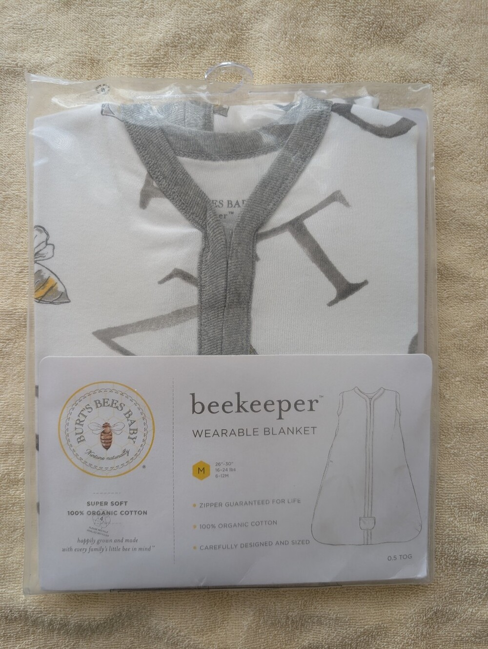 Burt's Bees Baby White Wearable Blanket with Gray Trim